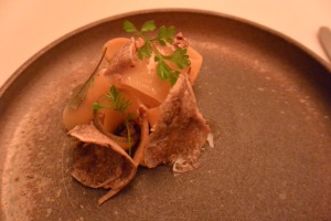 Rutabaga baked in salt and soil with white truffle 